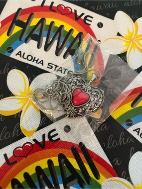 NWOT Sterling-Style Heart Pendant Necklace with Red Enamel Accent ❤️